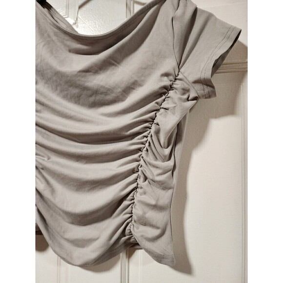 Shein Womens Light Grey Side Rouched Short Sleeve Shirt Size Small - Picture 5 of 8